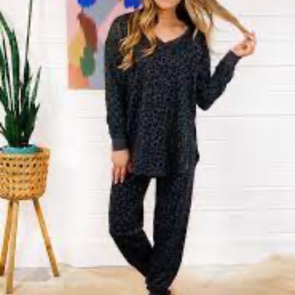 Z Supply Black/Grey Leopard Print French Terry V-Neck Sweatshirt Size XS - Picture 13 of 13